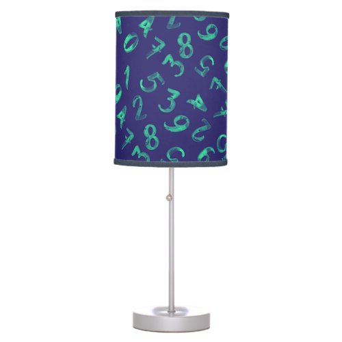 Cute Numbers Pattern Navy Blue Green Mathematics Table Lamp