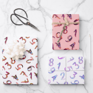 Cute Numbers Pattern Pink Purple White Mathematics Wrapping Paper Sheets