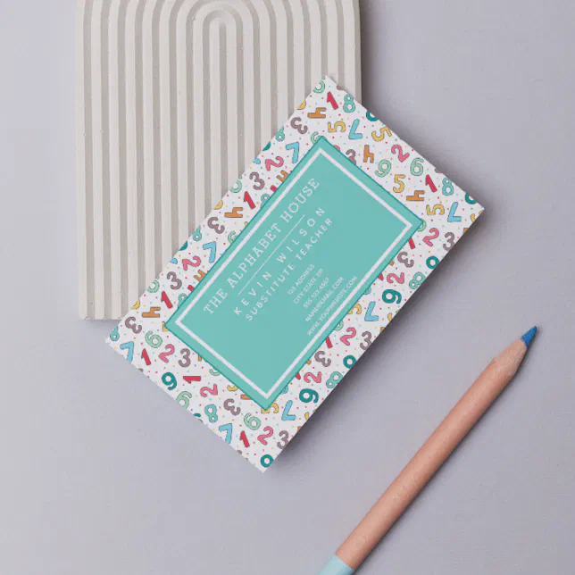 Cute Numbers Pattern - Substitute Teacher / Tutor Business Card | Zazzle