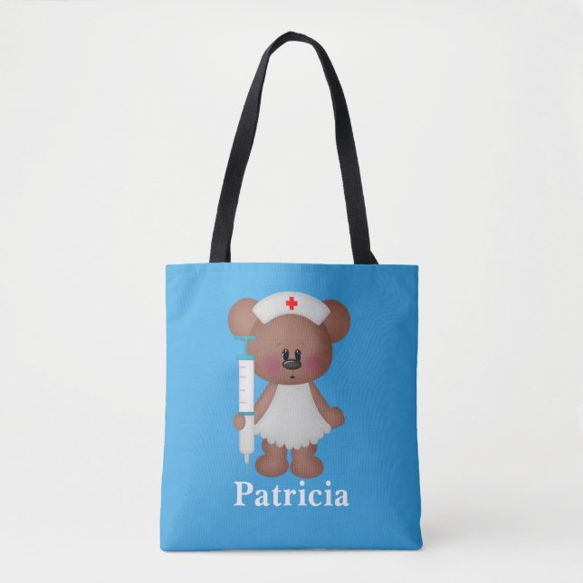 Cute nurse bear add name tote bag (Front)