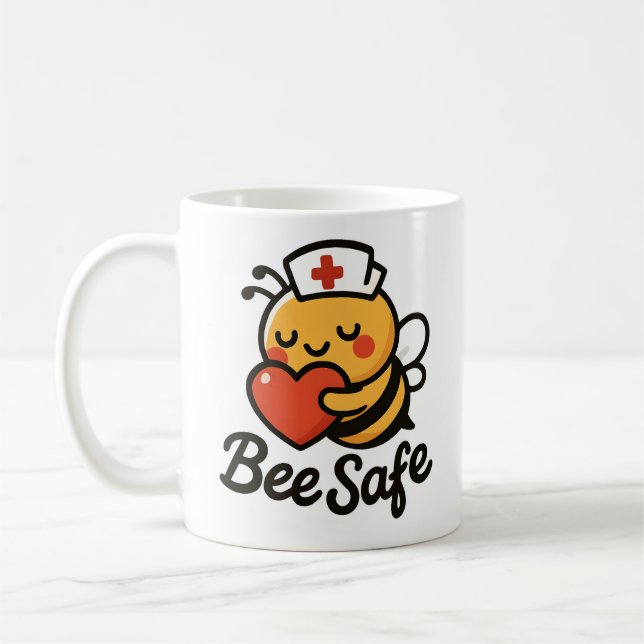 Cute Nurse Bee Safe Heart Coffee Mug (Left)