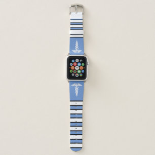 Cute Nurse Blue Pattern Medical Caduceus Striped Apple Watch Band