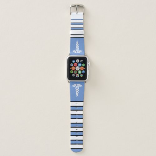 Cute Nurse Blue Pattern Medical Caduceus Striped Apple Watch Band