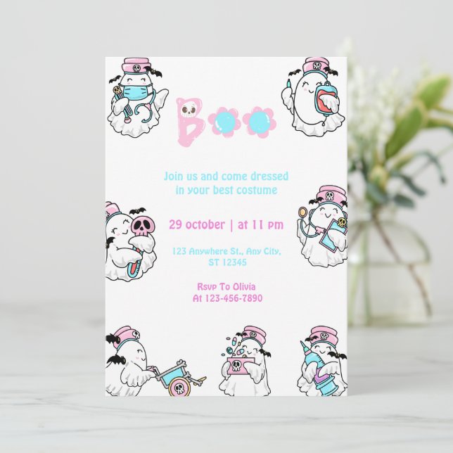 Cute Nurse Boo Halloween Costume Party Invitation (Standing Front)