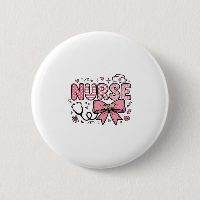Cute Nurse Bow Heart Vector Shirt Design_1 Button (Front)
