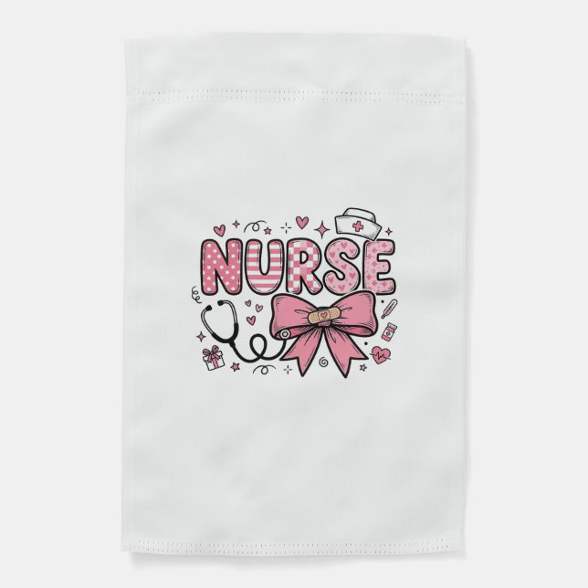 Cute Nurse Bow Heart Vector Shirt Design_1 Garden Flag (Front)