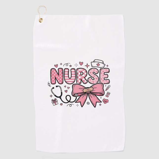 Cute Nurse Bow Heart Vector Shirt Design_1 Golf Towel (Front)