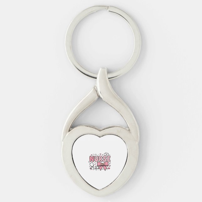 Cute Nurse Bow Heart Vector Shirt Design_1 Keychain (Front)