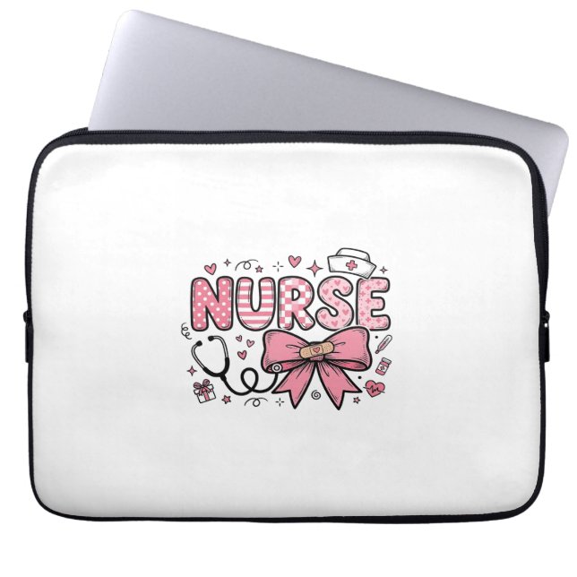 Cute Nurse Bow Heart Vector Shirt Design_1 Laptop Sleeve (Front)