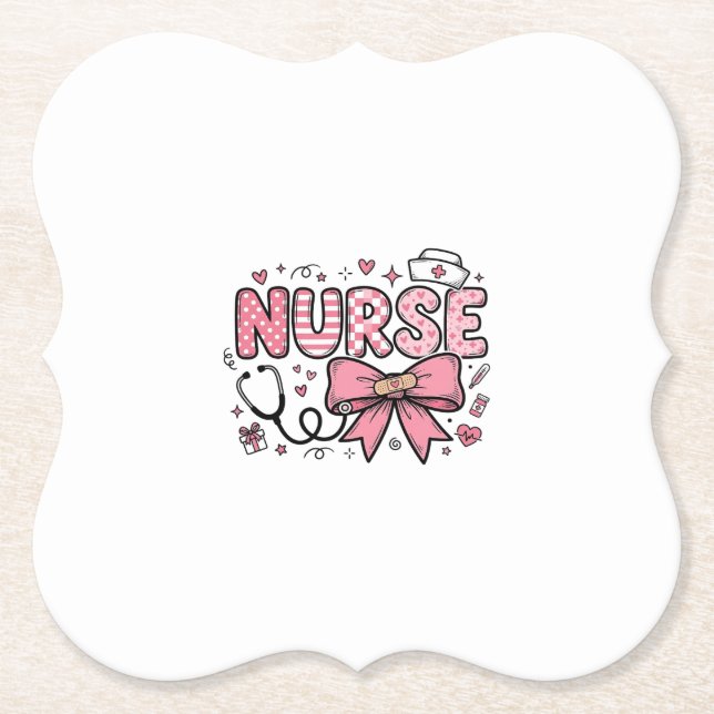 Cute Nurse Bow Heart Vector Shirt Design_1 Paper Coaster (Front)