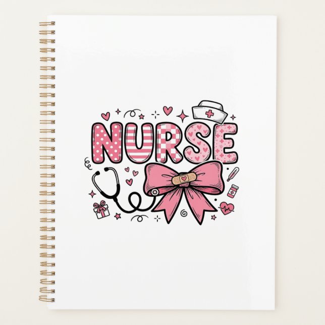 Cute Nurse Bow Heart Vector Shirt Design_1 Planner (Front)