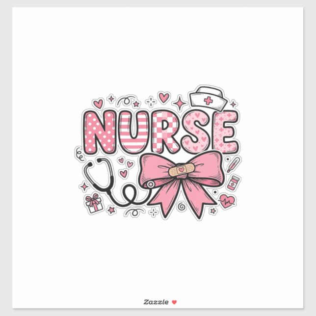 Cute Nurse Bow Heart Vector Shirt Design_1 Sticker (Sheet)