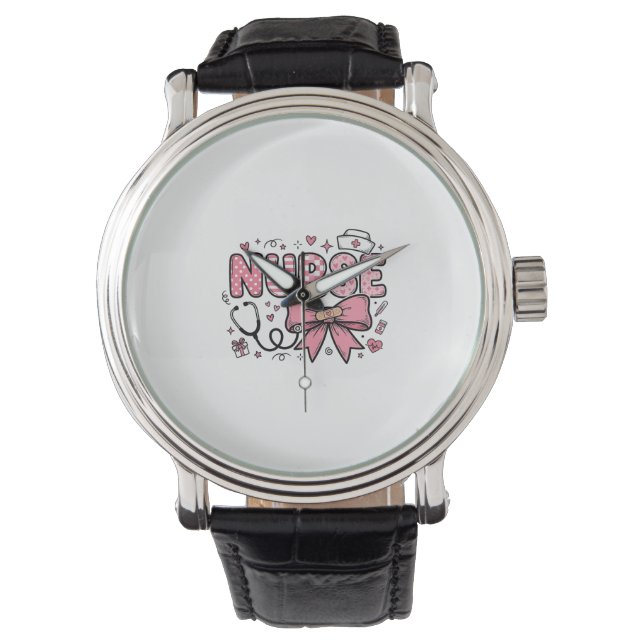 Cute Nurse Bow Heart Vector Shirt Design_1 Watch (Front)