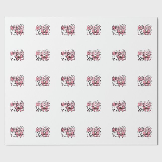 Cute Nurse Bow Heart Vector Shirt Design_1 Wrapping Paper (Flat)