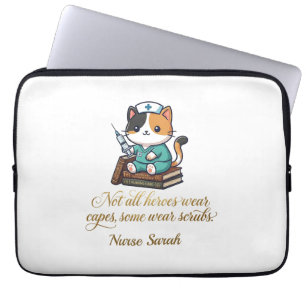Cute Nurse Calico Cat Personalized Laptop Sleeve