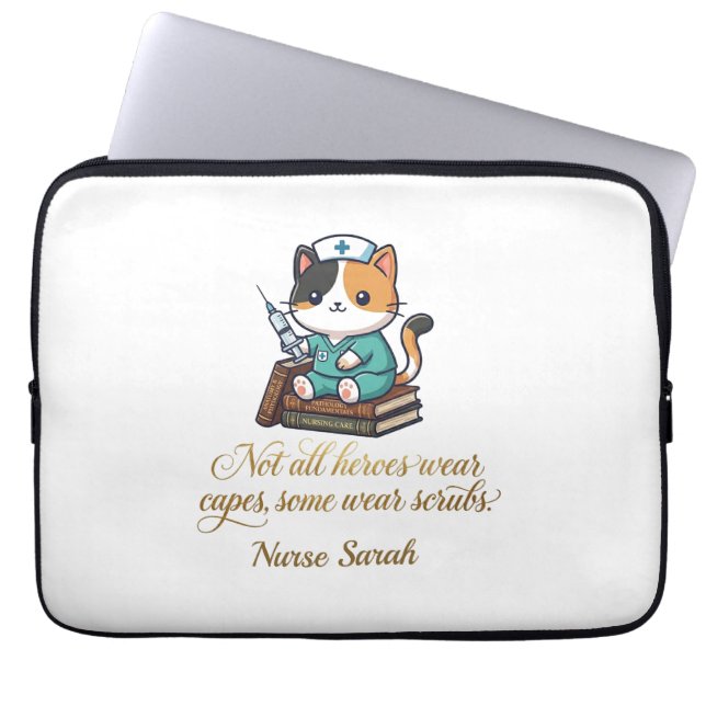 Cute Nurse Calico Cat Personalized  Laptop Sleeve (Front)