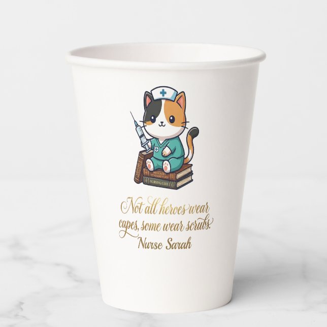 Cute Nurse Calico Cat Personalized  Paper Cups (Front)