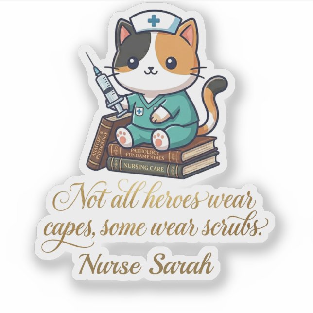Cute Nurse Calico Cat Personalized  Sticker (Front)
