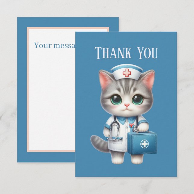 Cute Nurse cat add message Thank You Card (Front/Back)