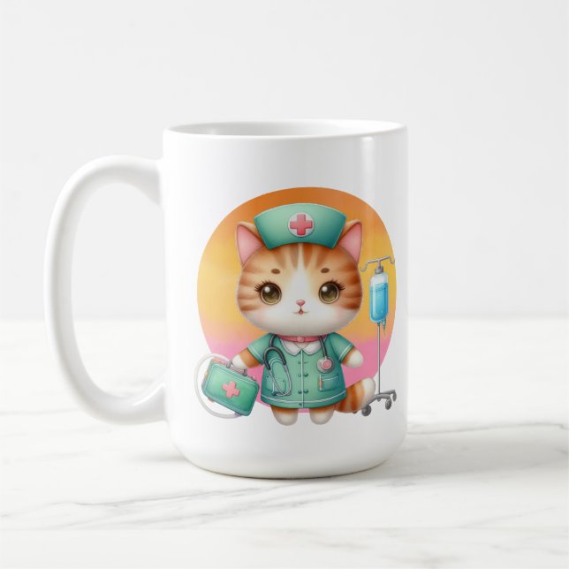 Cute Nurse cat add monogram Coffee Mug (Left)