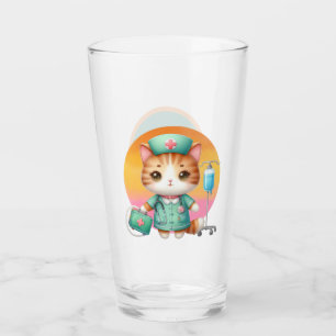 Cute Nurse cat add monogram Glass