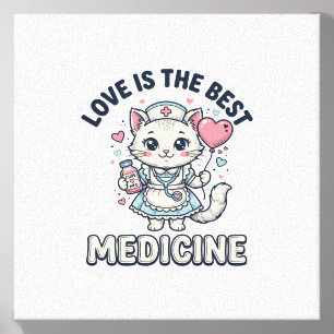 Cute Nurse Cat Love Is the Best Medicine Design_1 Canvas Photo Tile