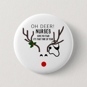 Cute Nurse Christmas Stethoscope Reindeer Button