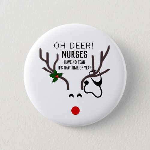 Cute Nurse Christmas Stethoscope Reindeer Button