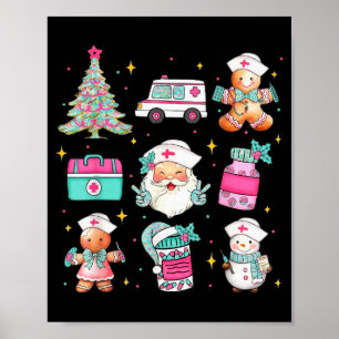 Cute Nurse Christmas Tree Santa Medical Themed Poster
