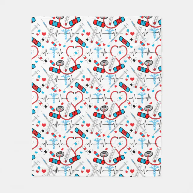 Cute Nurse Doctor EKG Stethoscope Pattern Fleece Blanket Zazzle