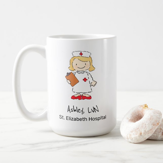 Cute Nurse Doctor Personalized Cartoon Coffee Mug (With Donut)