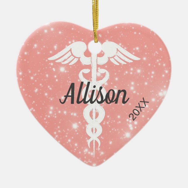 Cute Nurse Doctor Personalized Heart Christmas Ceramic Ornament (Front)