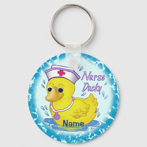 Cute Nurse Ducky custom name keychain 