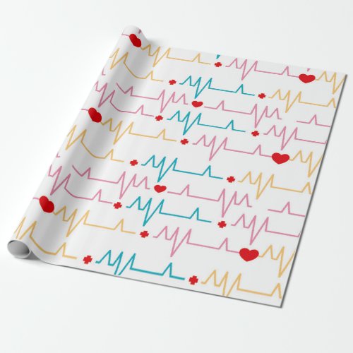 Cute Nurse EKG Pattern Heart Cardiogram Surgeon Wrapping Paper