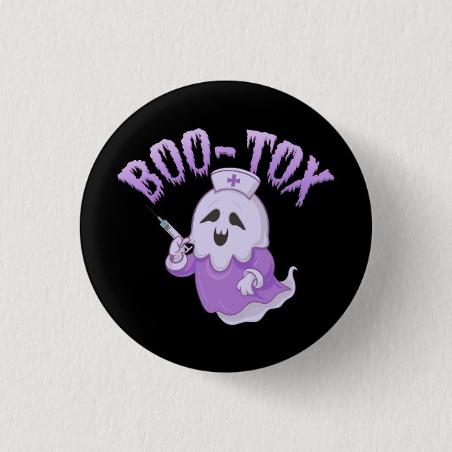 Cute Nurse Ghost with Botox Injection Funny Spooky Button (Front)