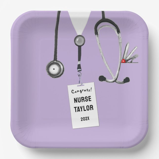 Cute Nurse Grad Party Paper Plates (Front)