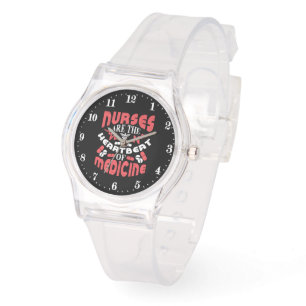 Cute Nurse heart beat medicine word art Watch