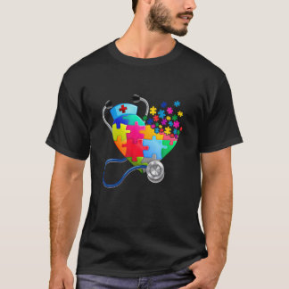 Cute Nurse Heart Puzzle Autism Awareness Men Women T-Shirt