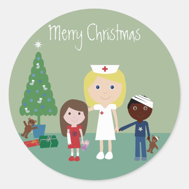 Cute Nurse, Kids & Christmas Tree Stickers (Front)