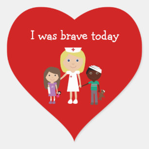 Cute Nurse & Kids I Was Brave Today Red Heart Sticker