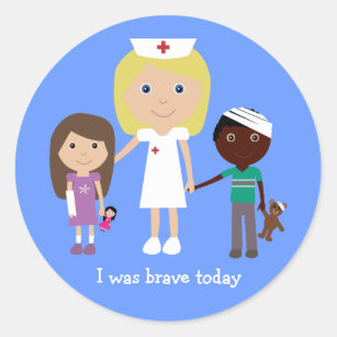 Cute nurse & kids I was brave today stickers