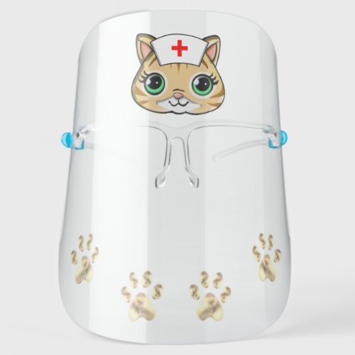 Cute nurse kitty cat cartoon and paws face shield