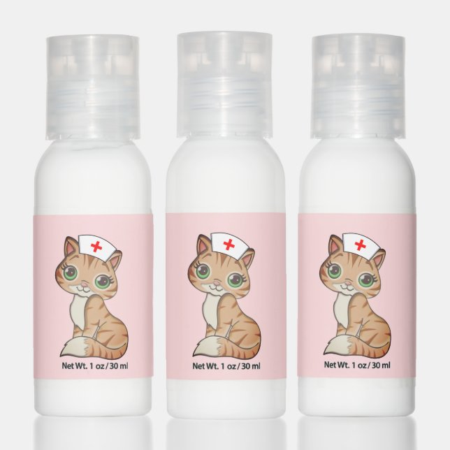 Cute nurse kitty cat on light pink hand lotion (Set)
