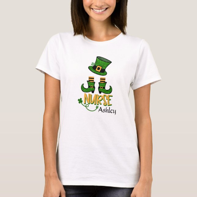 Cute Nurse Leprechaun Add Name Women's T-Shirt (Front)