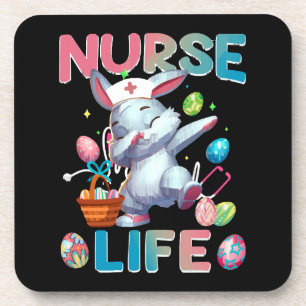 Cute Nurse Life Dabbing Easter Bunny Beverage Coaster