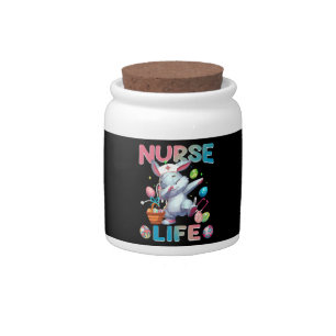 Cute Nurse Life Dabbing Easter Bunny Candy Jar