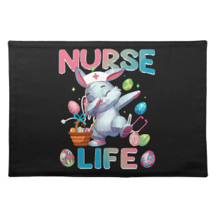 Cute Nurse Life Dabbing Easter Bunny Cloth Placemat