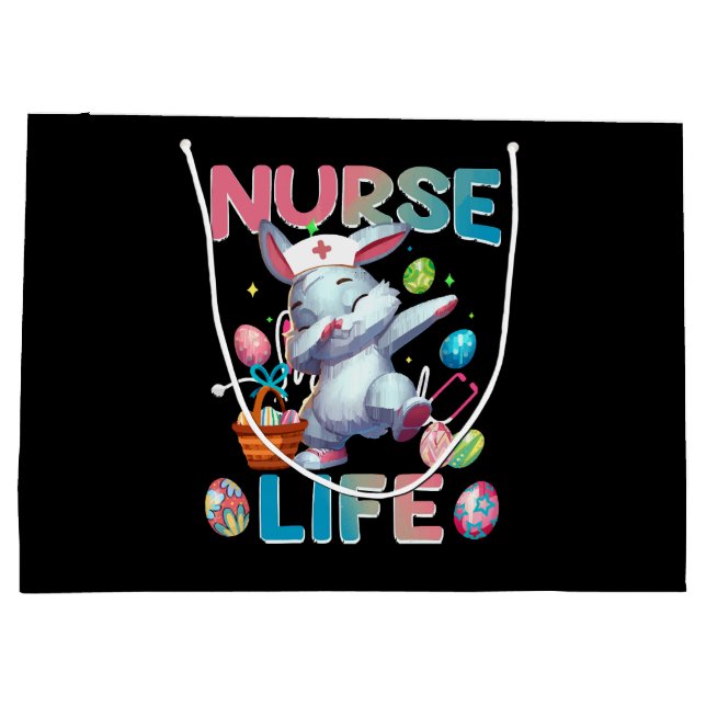 Cute Nurse Life Dabbing Easter Bunny Large Gift Bag (Back)
