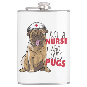 Cute Nurse Loves Pugs Gift RN Dog Mom - Funny Pug Flask