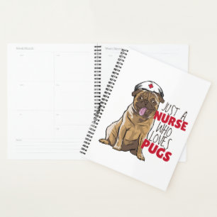 Cute Nurse Loves Pugs RN Dog Mom Gift - Funny Pug Planner